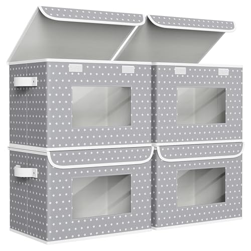 Univivi Fabric Foldable Storage Boxes with Lids, 4 Pack, Gray Star - color: Grey Star