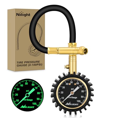 Nilight 100PSI Tire Pressure Gauge Glow Dial 14" Extended Hose - color: Night Glow Tire Gauge