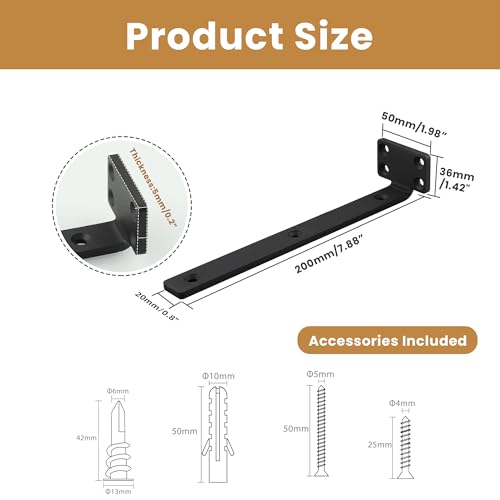 Mooche 4Pack Floating Shelf Brackets, Heavy Duty L Brackets Wall Mounted - color: Balck, size: 7.88*1.42 Inch