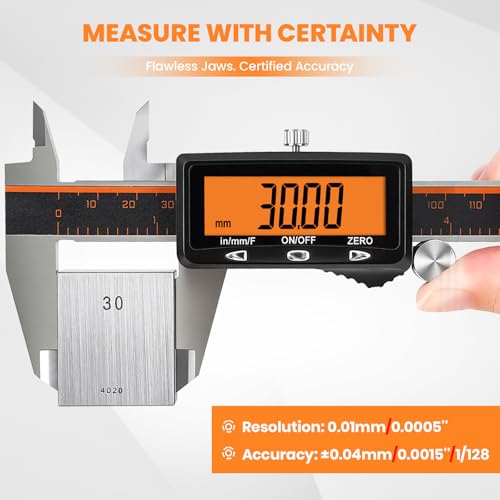 HARDELL Digital Caliper 12" USB-C Charging – Orange Display, Non-Backlit - size: 12 Inch