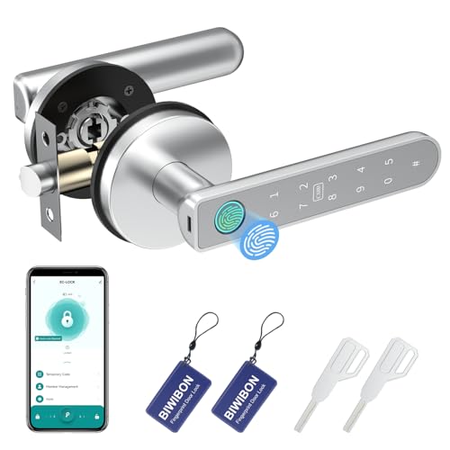 BIWIBON Fingerprint Door Lock, Fingerprint Door Knob with 5 Unlock Options - color: Silver 02