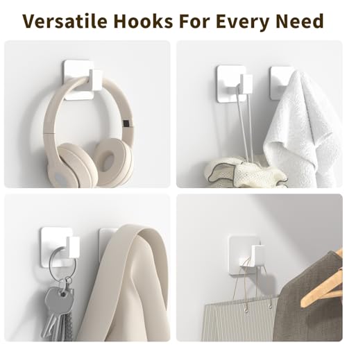 GWAAZXGZ Square Self Adhesive Towel Hooks - 4 Pack White Metal Hooks - color: White, size: 4 Pack