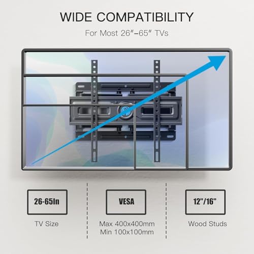 Pipishell Height Adjustable Full Motion TV Wall Mount for 26–65 inch TVs - style: Fits 26-65" TVs / Max 16" Wood Stud