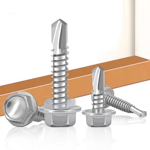 Jyphorixal Self-Tapping Screws, 410 Stainless Steel, 140 PCS Assortment Kit with Driver, #10X3/4, Hex Washer Head