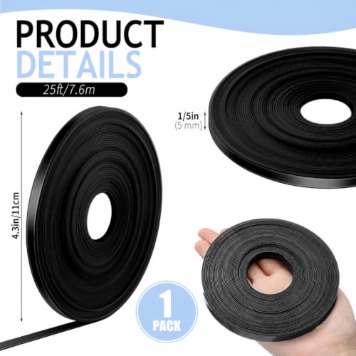 Tellegloww Black Magnetic Tape Roll Thin Strips, Magnetic Board Dividers Whiteboard Graphic Decorative Tape Marking Line for Classroom Office Art Accessories(1/5 Inch X 25 Feet,1 Pcs) - size: 1/5 inch x 25 feet