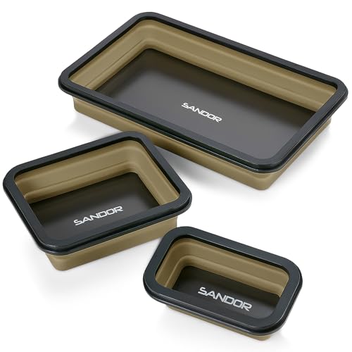 Collapsible Magnetic Parts Tray Set - 3 Different Size Tool Trays - Khaki - color: Khaki
