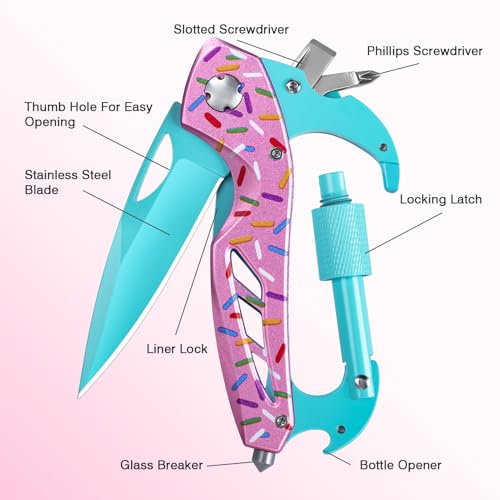 FUNBRO 6-in-1 Multitool with Folding Pocket Knife, Bottle Opener - color: Macaron