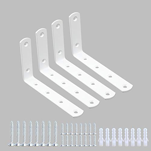 Shelf Bracket 4 Pack 5" Lx3 H 5mm Thick Heavy Duty White L Brackets - color: White-4pack, size: 5"Lx3"Wx0.78"W