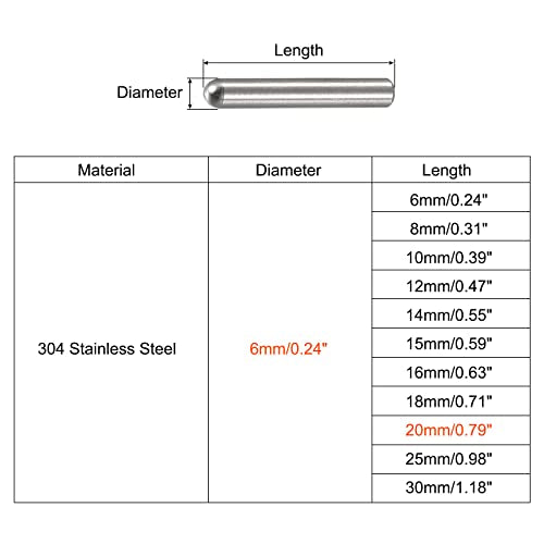 uxcell 6x20mm Dowel Pins, 5pcs 304 Stainless Steel Round Head Flat Chamfered End Dowel Pin Bunk Bed Pins Shelf Pegs Support Shelves Fasten Elements - size: 6x20mm