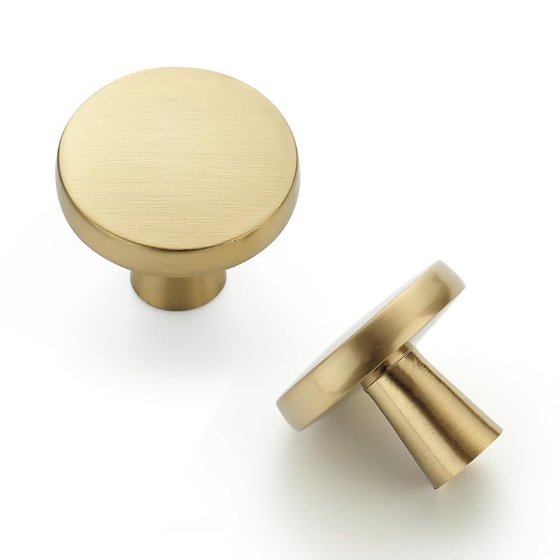 JOY DECOR Gold Solid Kitchen Cabinet Knobs 1-1/4 Inch 5 Pack - color: Brushed Brass