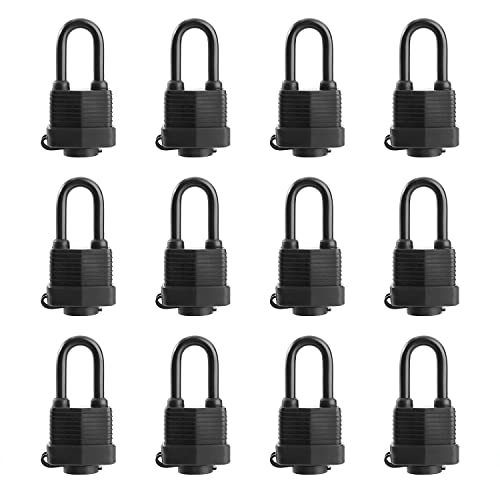 SafiSwords Waterproof Padlocks Keyed Alike for Outdoor use, Covered Heavy Duty Laminated Steel Lock, 1-9/16 Inch. Wide, Long Padlock, Pack of 12