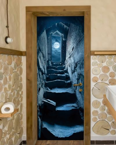 FLFK Door Decal Sticker Stone Staircase Moonlit 30.3"x78.7" - color: Mt6039, size: 30.3"x78.7"