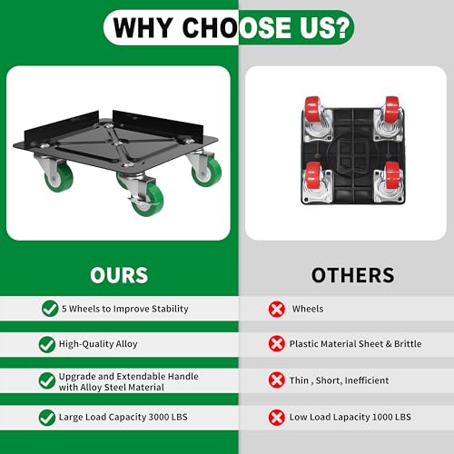 Heavy Duty Furniture Dolly 360 Rotate 5 Wheels 3000 Lbs Capacity 5.3x5.3 in - color: Green, size: 5.3x5.3 IN-6 Sliders