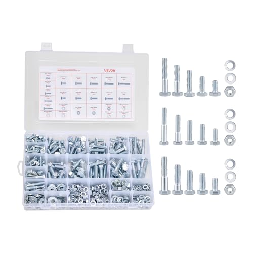 VEVOR 566 Pcs Bolts and Nuts Assortment Kit, Imperial Machine Screws and Flat Washers, Alloy Steel 1/4-20,5/16-18,3/8-16, for Furniture/Equipment/Vehicle Assembly, Galvanized White - size: 566 PCS - Imperial (1/4-20, 5/16-18, 3/8-16)