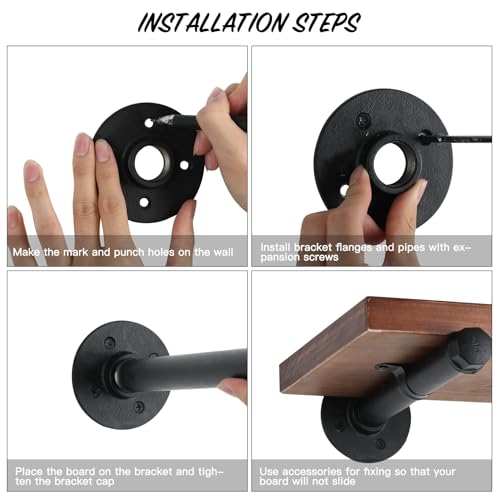 12 Inch Industrial Pipe Shelf Brackets Set of 8 - Black Iron Rustic Wall Mounted DIY Shelving Brackets Hanging Custom Pipe Brackets for Floating Shelves - size: 12 inch 8 pack, style: 8 Pack