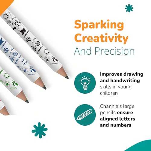 Channie's My First Pencil, Easy-to-Hold Jumbo Pencils for Preschoolers, Kindergarteners & 1st Graders, White Wooden 2B Fat Pencils for Kids Ages 3-7, 2 Pack (5 Each) + Sharpener - style: White Panda, Ages 3-7 (5 Pencils Each) 2-Pack