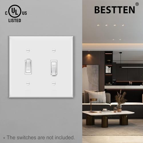 BESTTEN Double Toggle Switch Cover Plate, 2-Gang Light Switch Wall Plate - size: 2 Gang 2 Pack