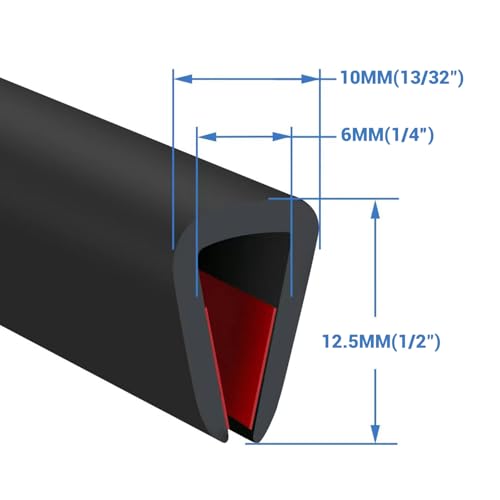 Rubber Edge Trim, Self-Adhesive U Channel Edge Trim, U Shaped Edge Protector for Glass, Mirror, Plywood, EPDM Material, Slot Width 1/4"(6mm), Length 10 Ft, Black - size: Fit 1/4"- L10'