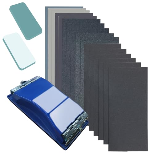 3-in-1 Wet Dry Sandpaper Set,48 Sheets of 80 to 3000 Grit Sand Paper | Comes with 1 Sandpaper Holder and 2 Sponges Sanding Block for Wood Furniture Finishing Metal Automotive Sanding Polishing - style: sandpaper-48 pcs