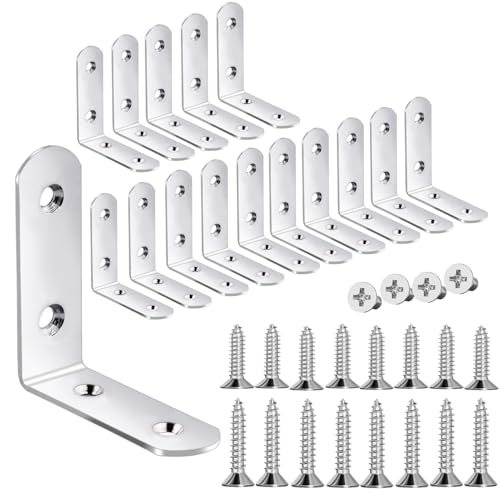 L Brackets, 2 inch Angle Corner Braces with Screws for Wood Furniture - style: 2inch L Shape Silver 18pcs
