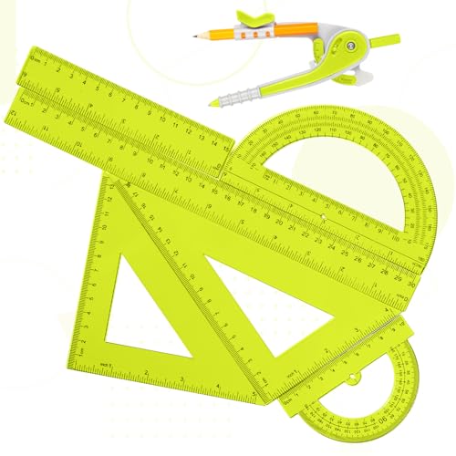 Zonon 7 Pcs Geometry Math Set with Compass Protractor Rulers, Yellow - color: Yellow
