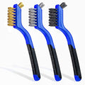 Lavaxon Wire Brush Set 3Pcs - Nylon/Brass/Stainless Steel Bristles with Curved Handle Grip for Rust, Dirt & Paint Scrubbing with Deep Cleaning – 7 Inches (Blue) - color: Blue
