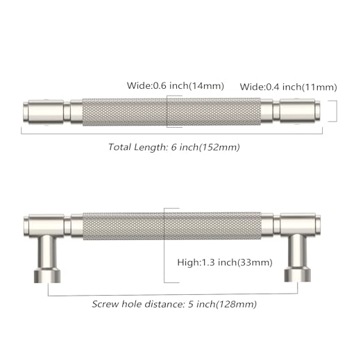 Asidrama 10 Pack 5 Inch(128mm) Brushed Satin Nickel Cabinet Pulls Knurled Kitchen Cabinet Handles, Cabinet Pulls Kitchen Cabinet Hardware for Cupboard Drawer Pulls - color: Brushed Satin Nickel, size: 5" Hole Center, style: 10 Pack