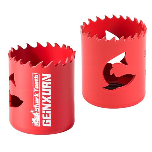 Geinxurn 1-1/2Inch(38mm) Hole Saw, 2PCS HSS Bi-Metal Hole Saw Kit with Shark Tooth Hole Cutter for Wood,Drywall, PVC Boards and Thin Metal - color: 2 PCS 1-1/2"