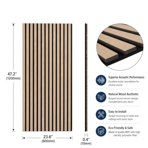 5 Pcs Wood Slatwall Panels Large Acoustic Panels for Wall 47.2 x 23.6 x 0.4 Inch Soundproof Sound Dampening Wood Veneer Sound Absorbing Wall Panel for Bedroom Home Studio Office(Oak) - color: Oak