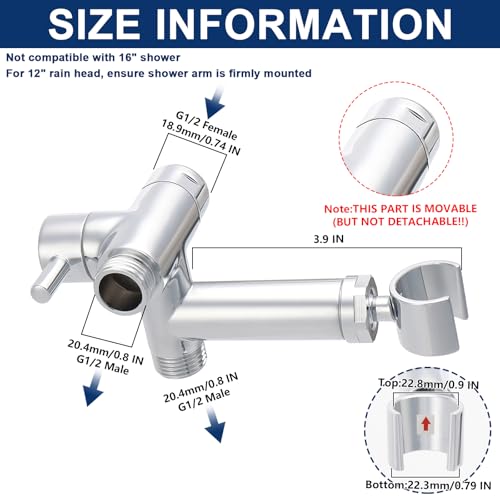 NearMoon Solid Brass Shower Arm Diverter with Handheld Mount, G1/2 3-Way Diverter Valve with Holder Bathroom Universal System Replacement Part for Hand and Fixed Shower Head (Chrome Finish) - color: Chrome Finish