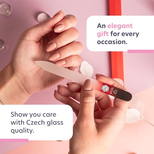 Bona Fide Beauty Czech Glass Nail File for Natural Nails (Black Red) | Crystal nail file for natural nails, etched glass file made in Czech Republic, improve nails, includes red protective case - color: Black/Red