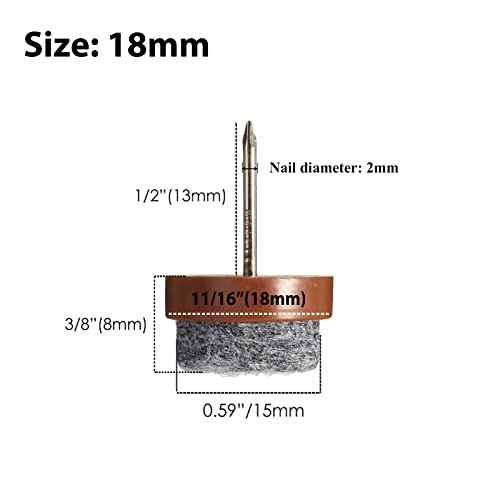 40pcs Round Heavy Duty Nail-on Felt Pad for Furniture Chair Table Leg Feet Floor Protectors Slide Smoothly (Brown, Pad Diameter 18mm) - color: Brown 18mm (40 Pcs)