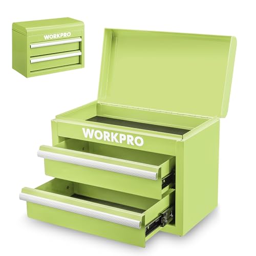 WORKPRO Metal Mini Tool Box with 2 Drawers and Top Storage - color: Macaron Green