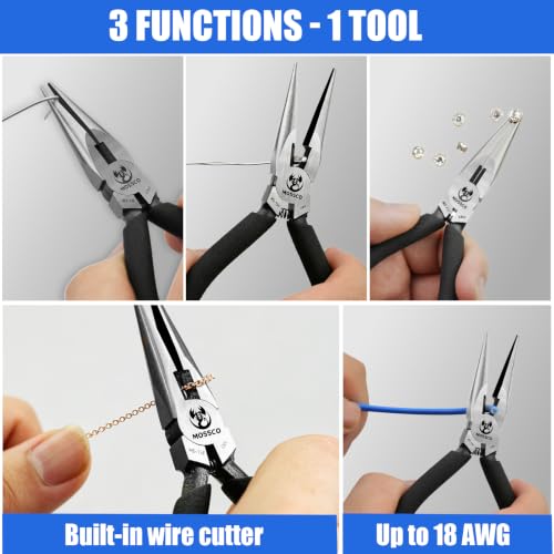 Needle Nose Pliers, 5" Mini Long Nose Pliers with Cutter, Spring Loaded Smooth Jaw Rust-Proof Cr-V Precision Small Needle Nose Pliers for Jewelry Making, Wire Bending, Crafts, Electronic Repair - size: 5''- Smooth Jaw 1 pack