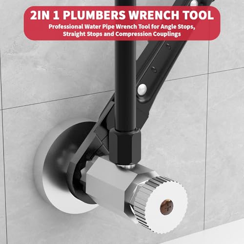 Plumbing Tools Angle Stop Wrench Kit - 3-Piece Plumber Tool Set with Compression Sleeve Puller & 4-Way Sillcock Key - Fits 3/8" & 1/2" MPT Ferrule Removal Tool for Tight Spaces Under Sink-Black - color: Black