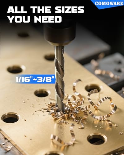 COMOWARE 100 Pcs Titanium Drill Bit Set - High Speed Steel for Steel, Wood, Plastic, Metal, Copper, Aluminum Alloy with Storage Case, 3/64"-3/8" - style: 100 Pcs