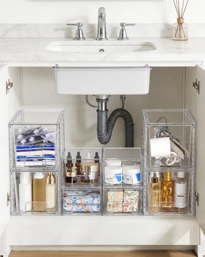 Vtopmart 8 Pack Clear Pull-Out Under Sink Organizer Set (4 Large & 4 Small) - style: 4 Large+4 Small
