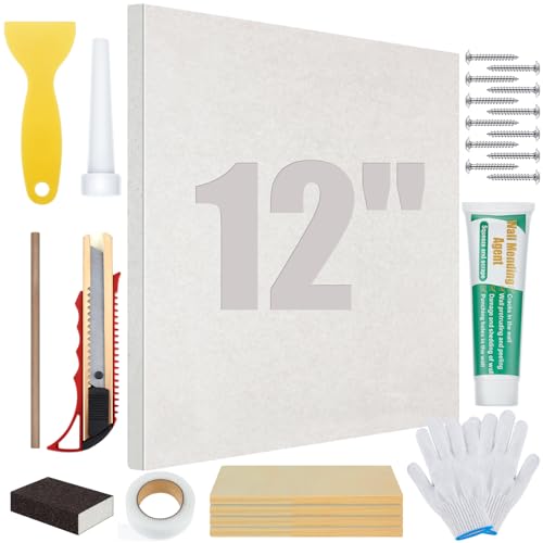 22 Pcs Drywall Repair Kit with 12x12x1/2" Drywall Repair Panel, Hole Patch Kit with Wall Patching Paste, Sanding Block, Putty Knives, to Fill Large Holes for Home Wall Surface Ceiling - size: 12 x12 x1/2 Inch