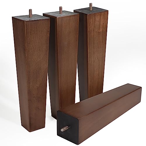WEKIS Solid Oak Wood Furniture Legs, 12 Inch, Brown Oak Wood, Set of 4, Square, Mid-Century, Natural, Multipurpose, Screw-In, Couch, Sofa, Cabinet, Bench, Bed, Indoor Furniture Upgrades - size: 12 Inch