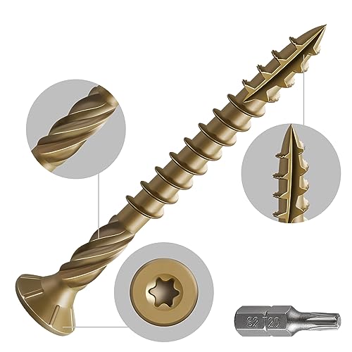 Wensilon #8 * 2" Deck Screws, (311pcs) 2 lbs.Exterior Wood Screws, Rust Resistant epoxy Coated, Bronze, T20 Star Bit - color: Yellow, size: 8*2