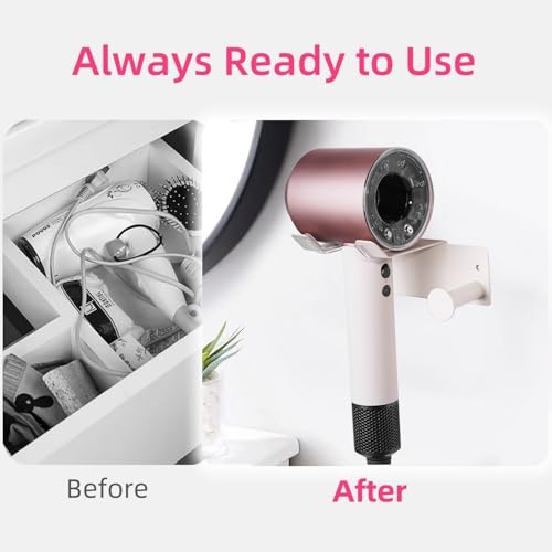 Hair Dryer Holder, HairDryer Holder Wall Mounted, Self Adhesive Blow Dryer Holder, Stainless Steel Hair Dryer Holder, Hairdryer Holder for Bathroom White - color: White