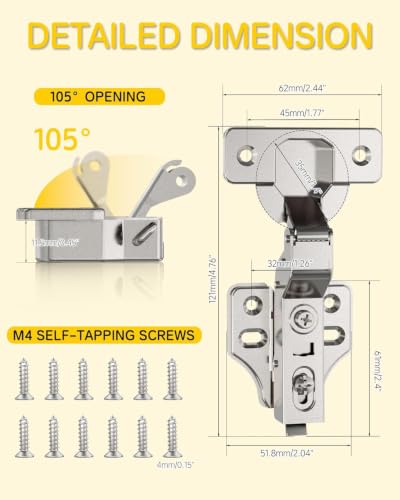 Onemake 30 Pack Inset Soft Close Cabinet Hinges, Stay at Will 105° Concealed Hinge, Smooth Slow Self Closing, 3D Adjustment, Clip-on Plate, Frameless Hidden Door Hardware for Kitchen Cupboard - size: Inset