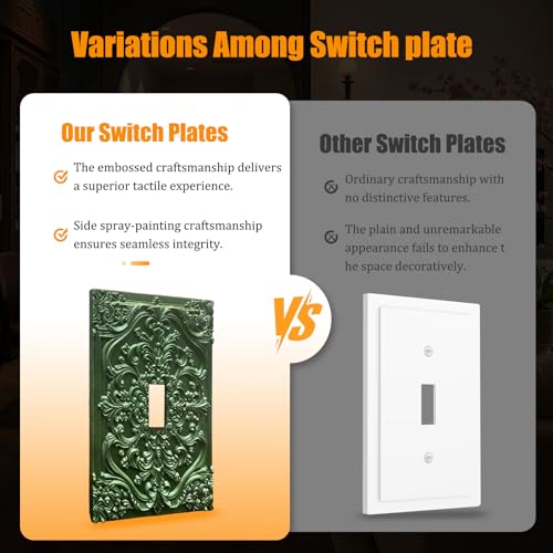 Decorative Light Switch Plate Covers Green Flower Elegant 3D Floral Embossed 1 Gang Light Switch Cover Plate Single Toggle Wall Plate Outlet Covers Faceplate for Bedroom Home Decor - color: Green, size: 1-Gang Toggle/ 5 x 3 IN