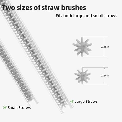 Silicone Straw Cleaner Brush, 4Pcs Reusable Straw Brush Set with Extra-Long Design for Cleaning Thin Metal Straws and Wider Milkshake Straws （6mm+9mm Gray) - color: Gray