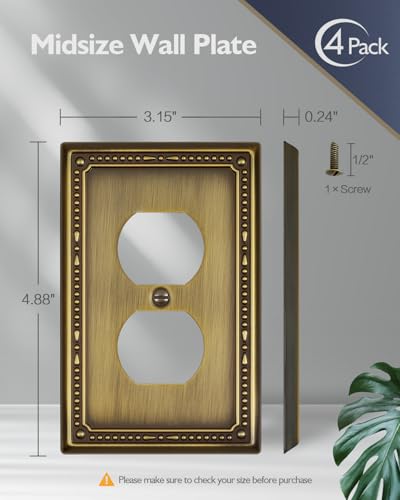 Switch Plates Outlet Covers, 4-Pack Antique Brass Metal Wall Plates - color: Antique Brass, size: 1 Duplex 4PK
