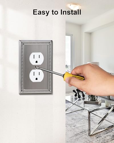 4-Pack Duplex Switch Plates and Outlet Covers, Heirloom Silver - color: Heirloom Silver, size: Single Duplex 4PK