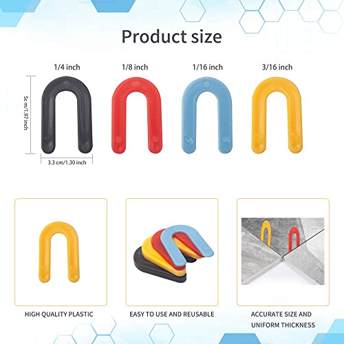 400PCS Plastic Shims, Horseshoe Shims, U Shaped Tile Spacers - size: 1/16", 1/8", 3/16", 1/4"