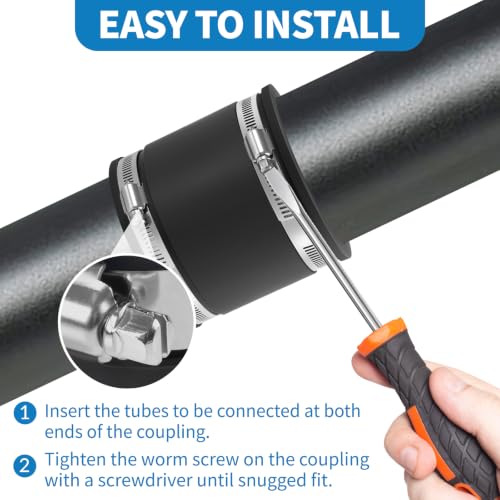 Flexible PVC Pipe Coupling with Stainless Steel Clamps Fit 1 IN Nominal Pipes, Couplers for Plastic and Copper Pipe Plumbing Connections, Drain Repair, Dust Hose (2, 4 in) - size: 4 in