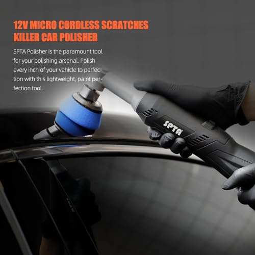 SPTA Cordless Mini Car Polisher, 12V Micro Cordless Scratches Killer Car Polisher RO/DA Mini Car Polisher for polishing, Sanding and Cleaning