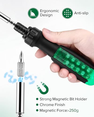 10-in-1 Precision Ratchet Screwdriver Set, Slotted/Pozi/Torx